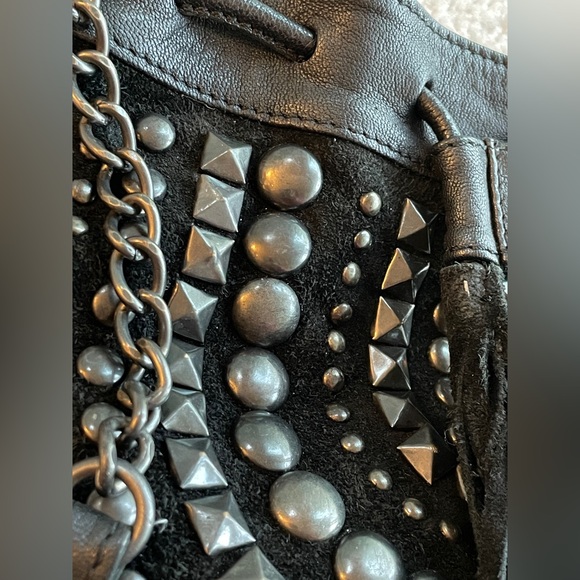 Ecote Leather Black Studded Crossbody Bucket Bag Purse Suede Bohemian Rock Indie - Picture 15 of 15